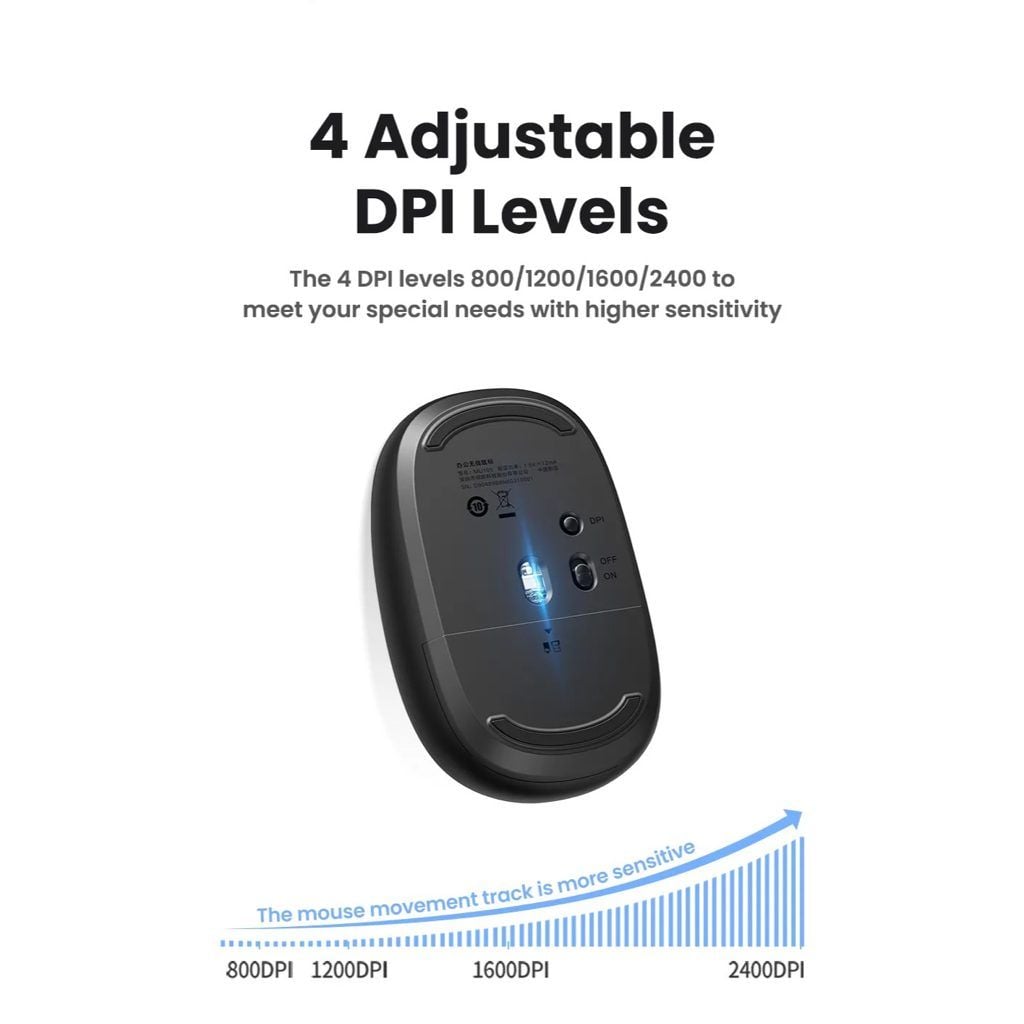 Chuột máy tính không dây silent công thái học UGREEN MU105  4 mức điều chỉnh DPI, siêu êm, 2.4G