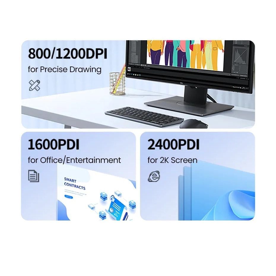 Chuột máy tính không dây silent công thái học UGREEN MU105  4 mức điều chỉnh DPI, siêu êm, 2.4G