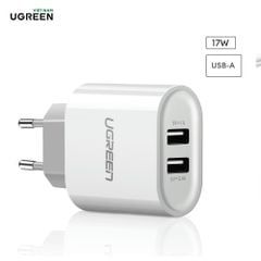 Sạc 2 cổng USB-A UGREEN CD104 – Dòng sạc tối đa 3.4A (Tối đa 2.4A mỗi cổng)