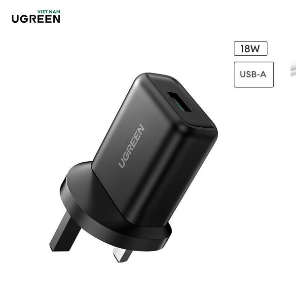 Củ sạc nhanh UGREEN CD122 – Sạc nhanh QC 3.0 18W kèm cổng nối đất