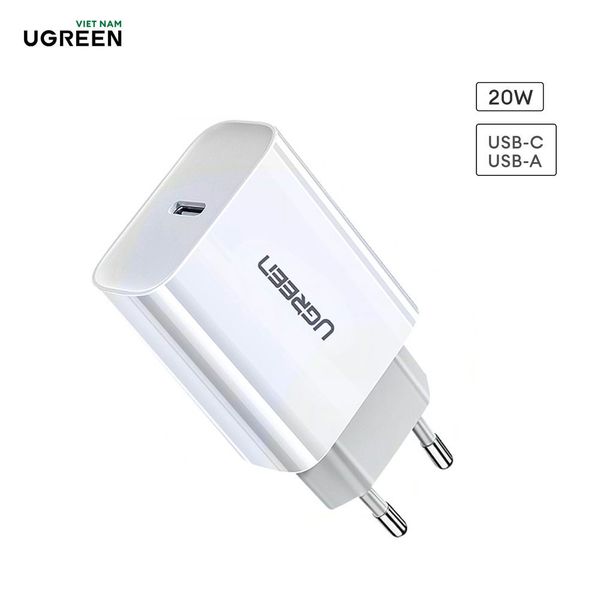 Củ sạc nhanh 20W UGREEN CD137 cổng ra USB-C, chống quá dòng quá nhiệt. tương thích với Iphone, Ipad