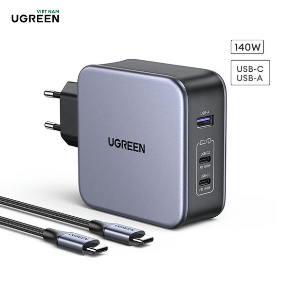 Sạc nhanh 140W chân dẹt Ugreen CD289 công nghệ GaN sạc nhanh 140W 2xUSB-C, 1xUSB-A sa