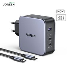 Sạc nhanh 140W chân tròn Ugreen CD289 công nghệ GaN 2xUSB-C, 1xUSB-A, kèm dây sạc