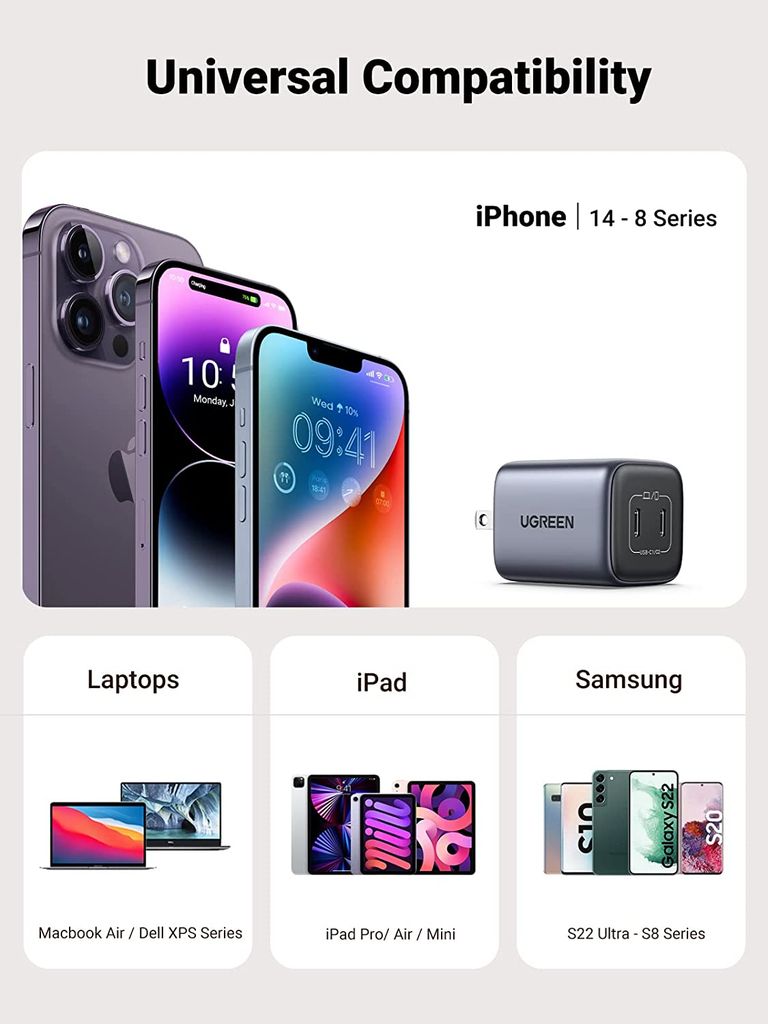 Củ sạc nhanh Ugreen 45W CD294 chân dẹt