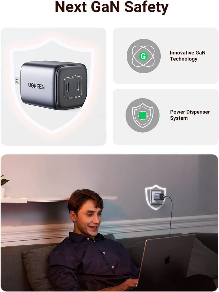 Củ sạc nhanh Ugreen 45W CD294 chân dẹt