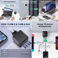 Củ sạc nhanh 65W GaN UGREEN CD224  3 cổng USB-C, 1 cổng USB-A