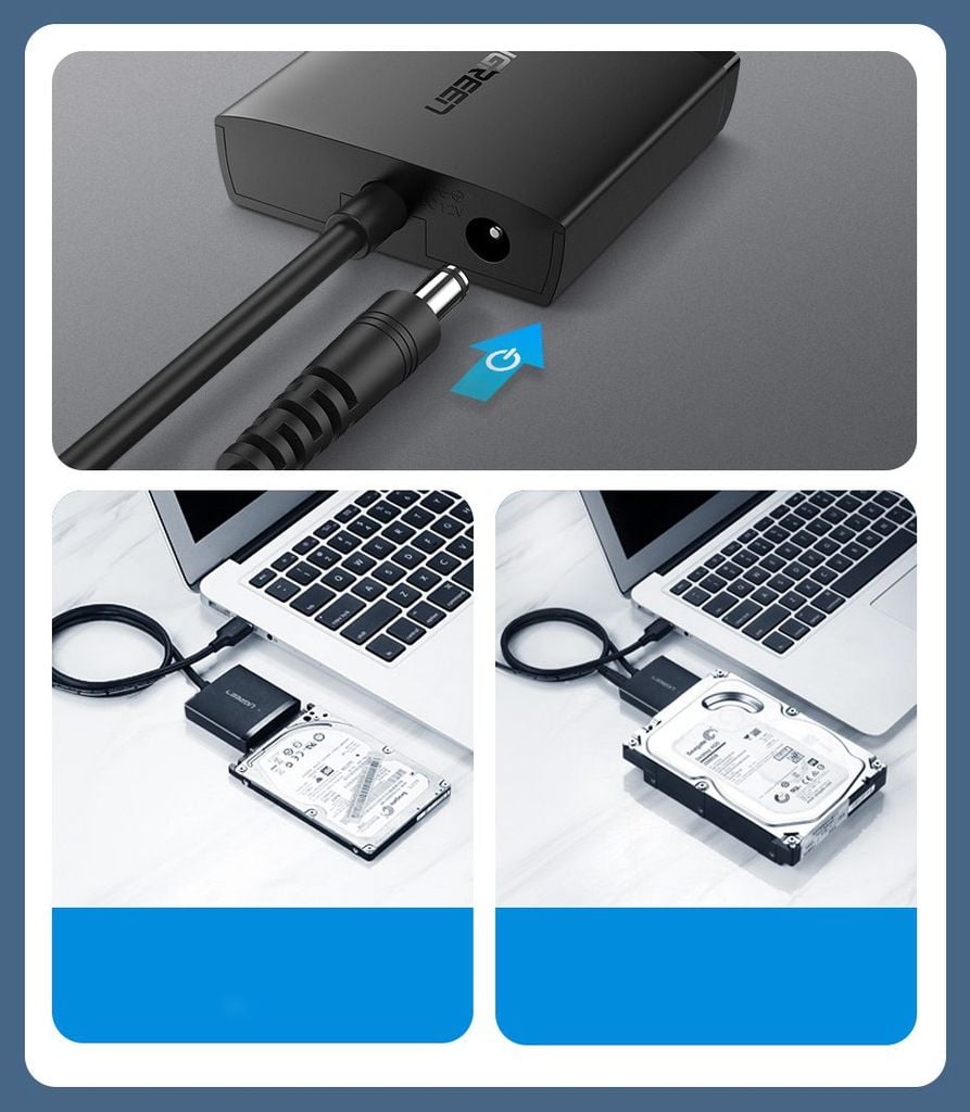 Bộ chuyển đổi ra ổ cứng và SSD SATA UGREEN CM257 Có nguồn DC 5.5mm – Tốc độ truyển tải lên đến 5Gbps