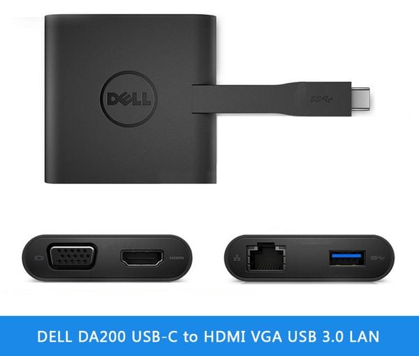 Thiết bị chuyển đổi tín hiệu Dell Kit (DA200 Adapter USB Type-C to HDMI/ VGA/ Ethernet/ USB3.0)