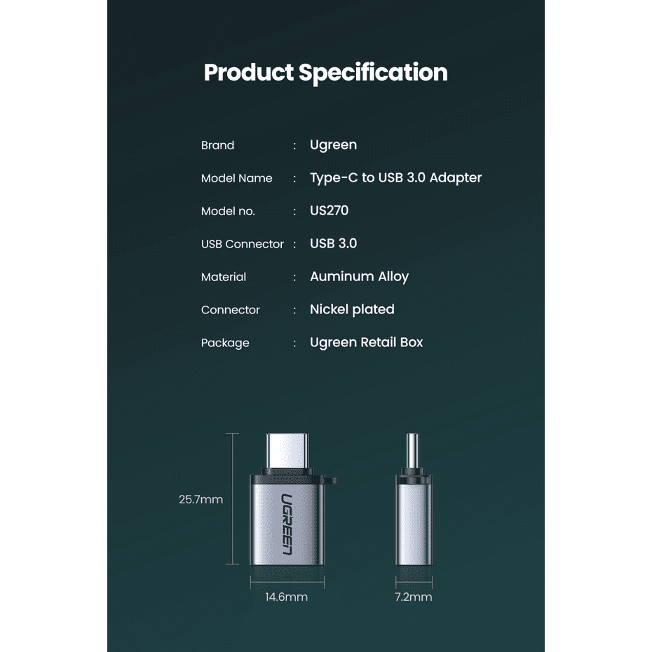 Đầu chuyển đổi OTG Type C sang USB 3.0 UGREEN US270