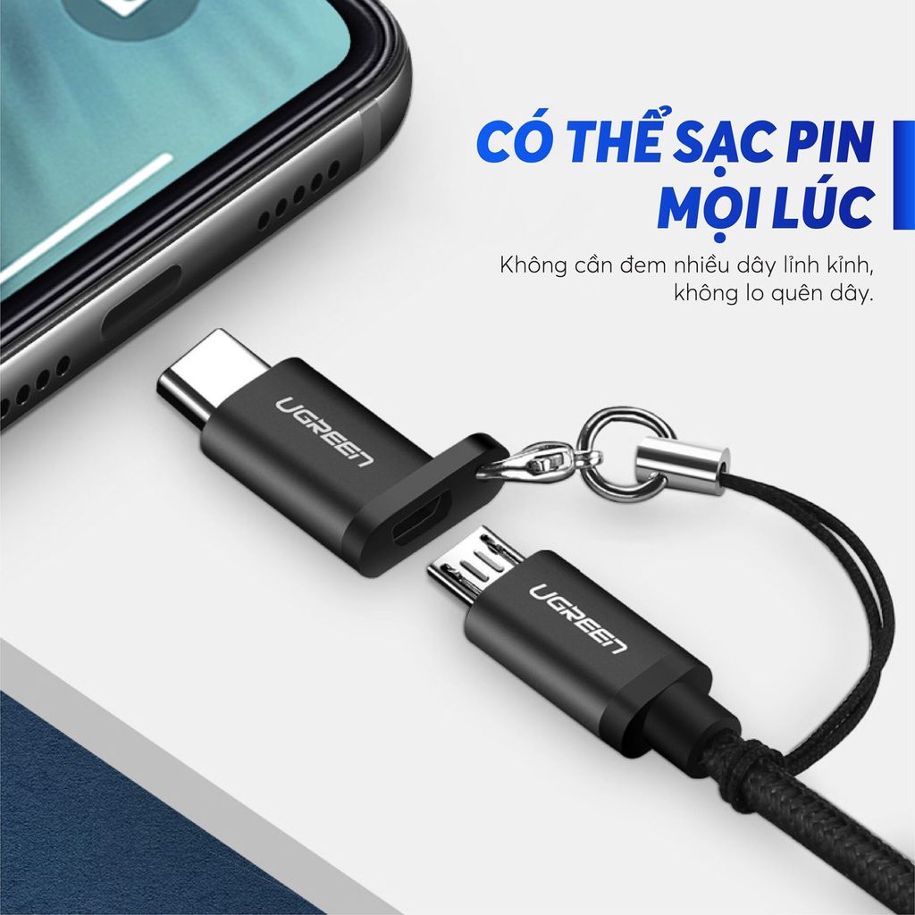 Đầu chuyển Micro USB cái sang USB-Type C  UGREEN US189