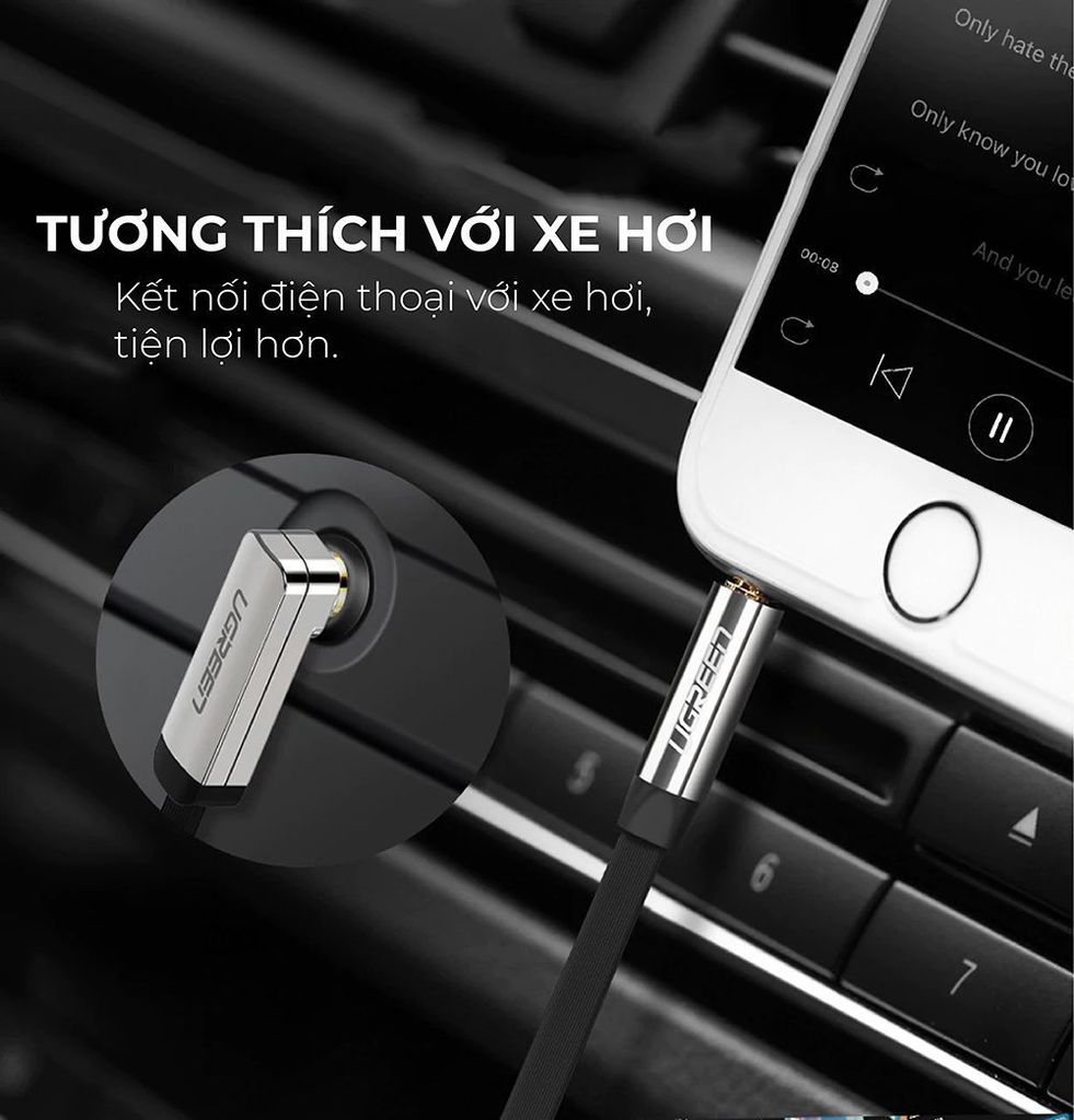 Dây Audio 3.5mm dẹt 1 đầu vuông 90 độ TPE UGREEN AV119