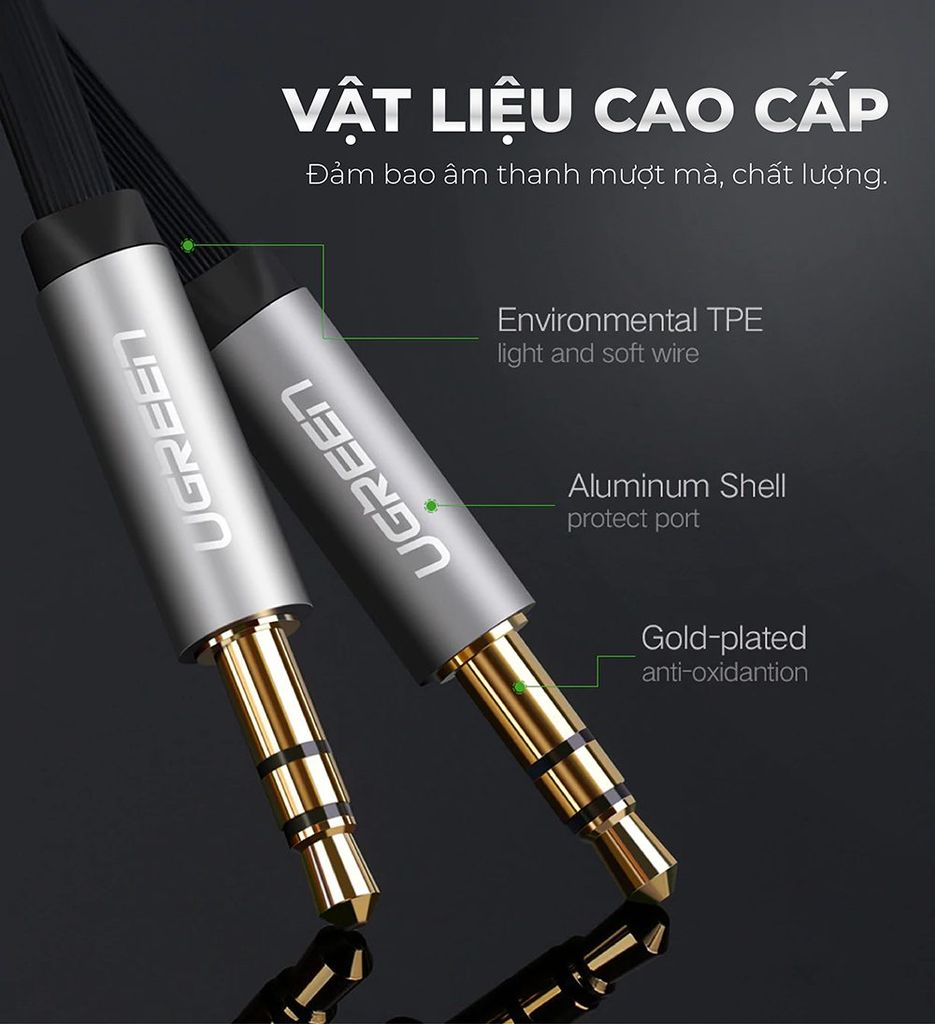 Dây Audio 3.5mm dẹt 1 đầu vuông 90 độ TPE UGREEN AV119