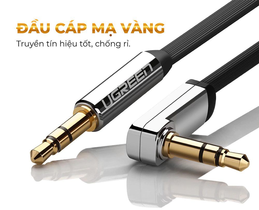 Dây Audio 3.5mm dẹt 1 đầu vuông 90 độ TPE UGREEN AV119