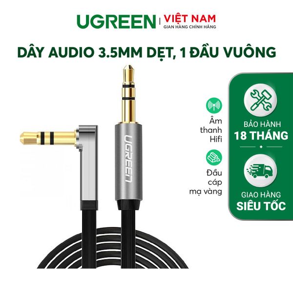 Dây Audio 3.5mm dẹt 1 đầu vuông 90 độ TPE UGREEN AV119