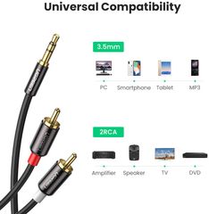 Dây Audio 3.5mm ra 2 đầu RCA (Hoa sen) dài 2M UGREEN AV116 – 10584