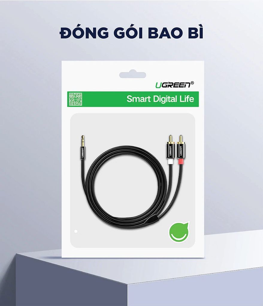 Dây Audio 3.5mm ra 2 đầu RCA (Hoa sen) dài 3M UGREEN AV116 10590
