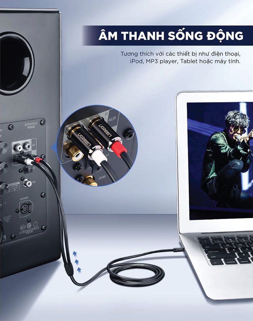 Dây cáp Audio 3.5mm ra 2 đầu RCA (Hoa sen) dài 5M UGREEN AV116 10591