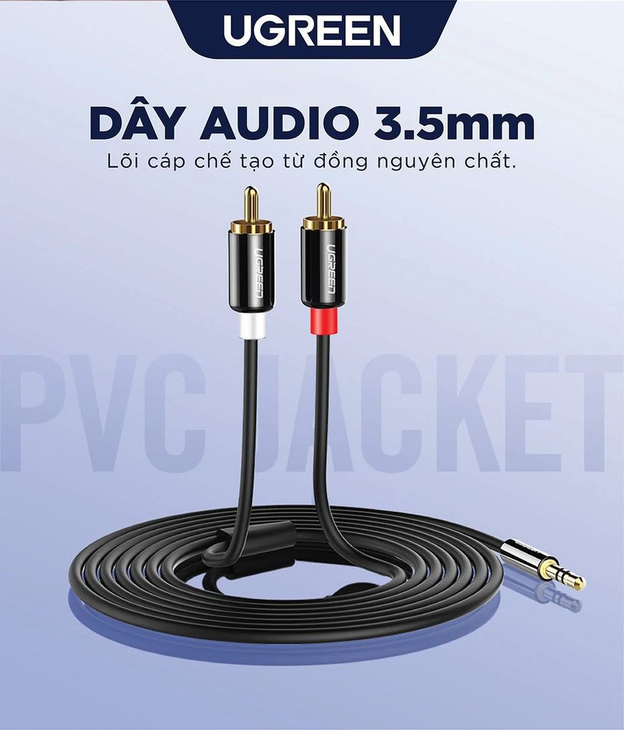 Dây cáp Audio 3.5mm ra 2 đầu RCA (Hoa sen) dài 5M UGREEN AV116 10591