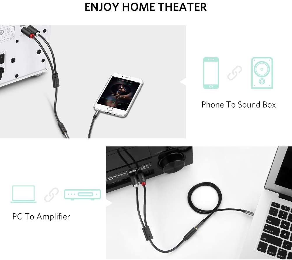 Dây chuyển đổi 3.5mm ra 2RCA (Hoa sen) UGREEN AV102 – Đầu tiếp xúc mạ vàng, dây PVC chống rối