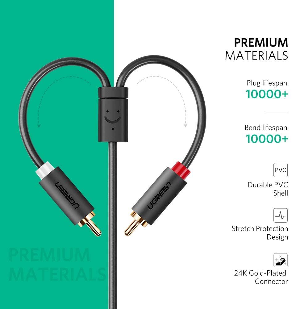 Dây chuyển đổi 3.5mm ra 2RCA (Hoa sen) UGREEN AV102 – Đầu tiếp xúc mạ vàng, dây PVC chống rối