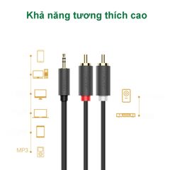 Dây chuyển đổi 3.5mm ra 2RCA (Hoa sen) UGREEN AV102 – Đầu tiếp xúc mạ vàng, dây PVC chống rối