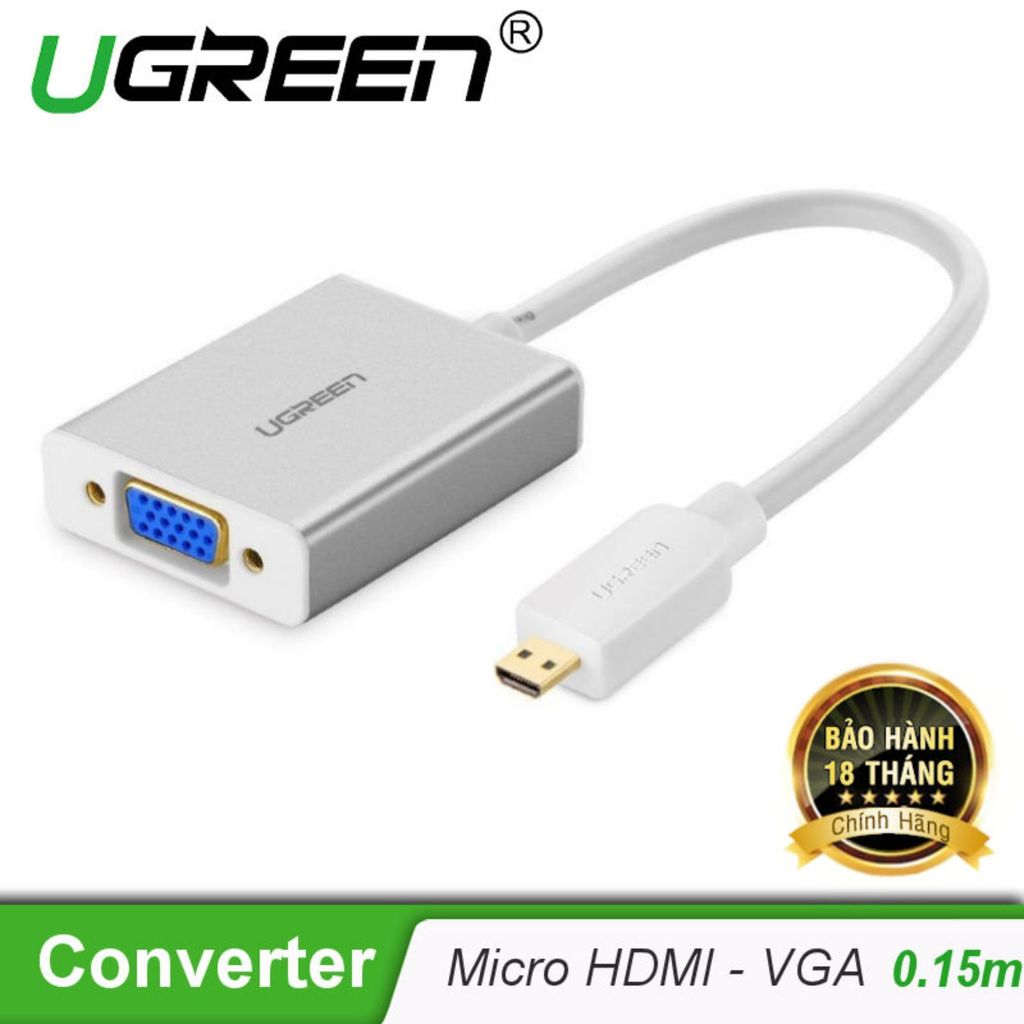 Dây chuyển đổi micro HDMI male to VGA female, Ugreen 40222 – dài 15cm