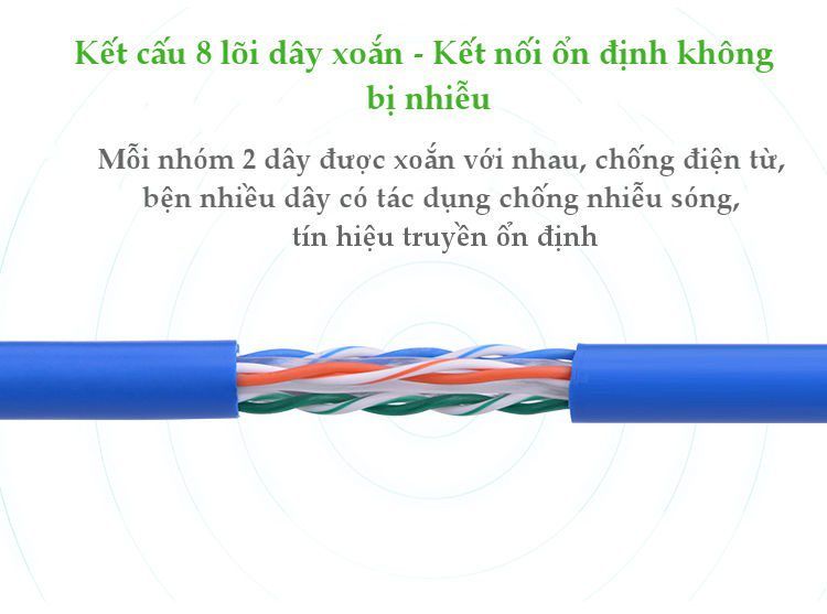 Dây cáp mạng Cat6 UGREEN NW102 cáp tròn màu xanh