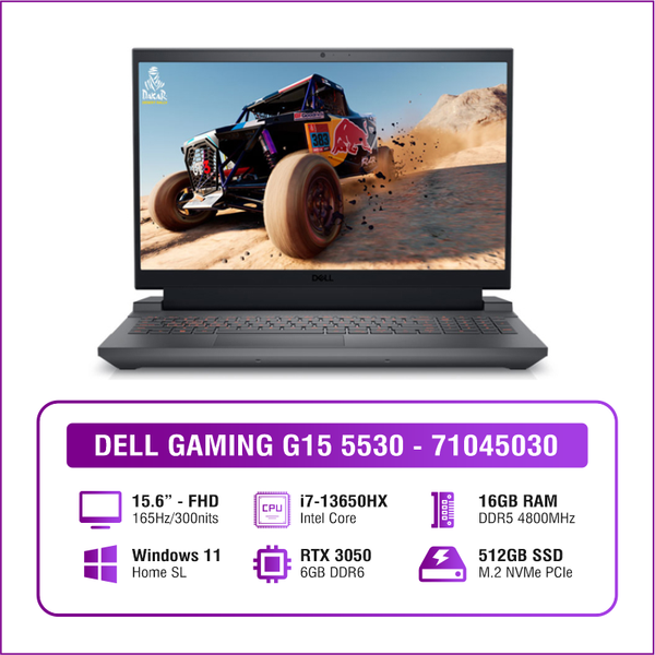 Laptop Gaming Dell G15 5530, i7-13650HX, 16GB, 512GB SSD, RTX3050 6GB, 15.6" FHD, 3C 56Wh, ax+BT, OfficeHS21, McAfee LS, Win 11 Home, Xám (Dark Shadow Gray), 1Y WTY