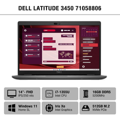 Laptop Dell Latitude 3450, i7-1355U, 16GB, 512GB SSD, Intel Iris Xe Graphics, 14
