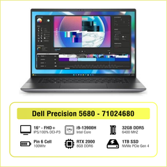 Laptop - Máy tính xách tay Dell Mobile Precision Workstation 5680, i9-13900H, 32GB, 1TB SSD, RTX2000 Ada 8GB, 16
