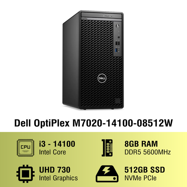 Máy tính để bàn đồng bộ PC Dell Optilex 7020MT M7020-14100-08512W (i3-14100/ Ram 8GB/ SSD 512GB/ Windows 11 Home/ 1Y)