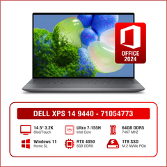 Laptop - Máy tính xách tay Dell XPS 14 9440, Ultra 7-155H, 64GB, 1TB SSD, RTX4050 6GB, 14.5