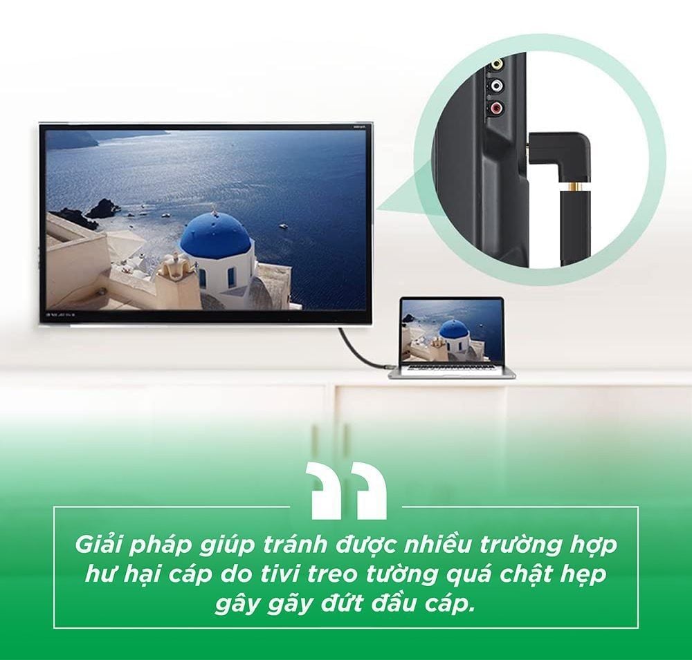 Đầu nối cổng HDMI male sang HDMI female vuông góc 90 độ BẺ XUỐNG UGREEN 20109  Hàng phân phối chính hãng – Bảo hành 18 tháng