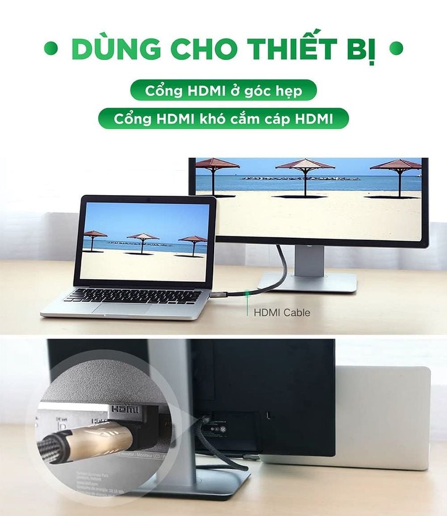Đầu nối cổng HDMI male sang HDMI female vuông góc 90 độ BẺ XUỐNG UGREEN 20109  Hàng phân phối chính hãng – Bảo hành 18 tháng
