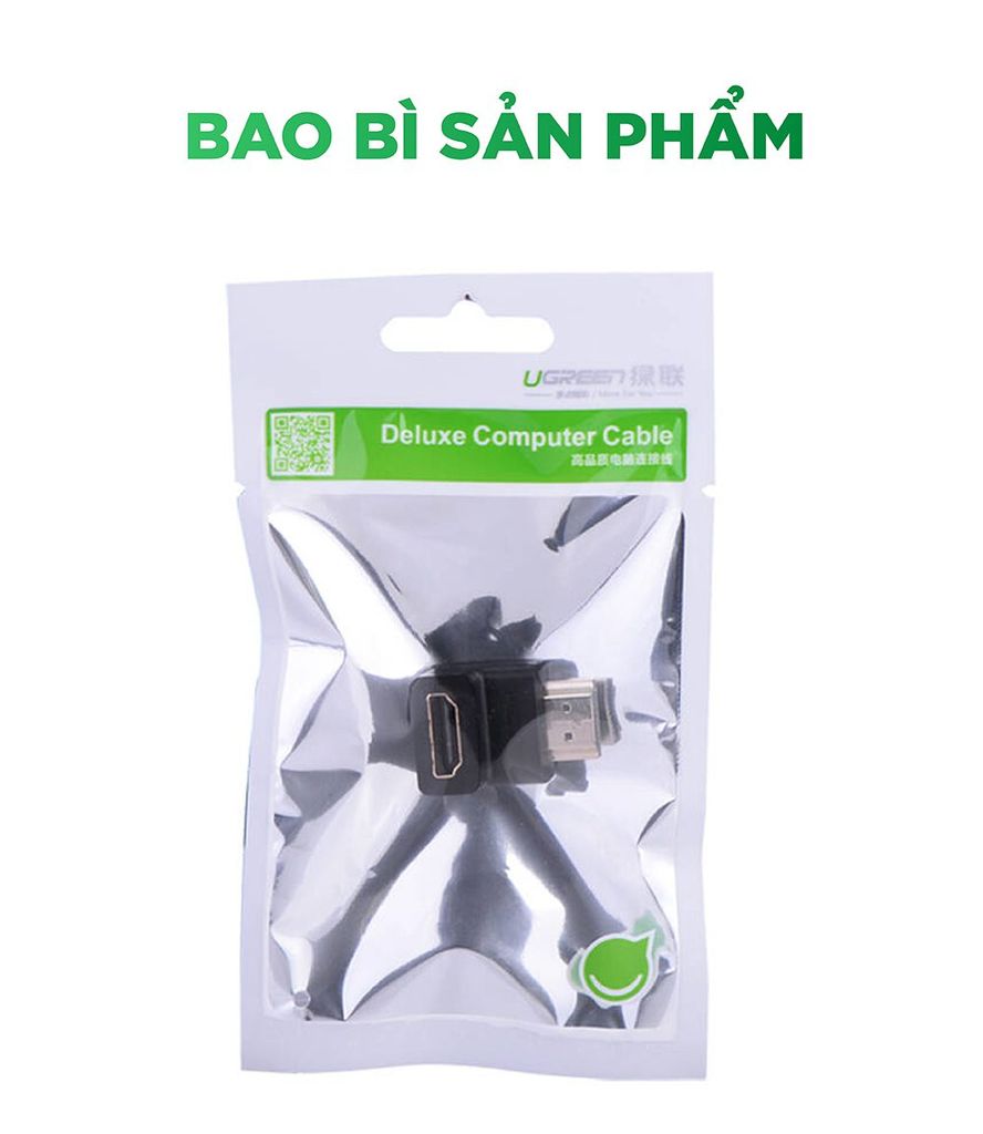 Đầu nối cổng HDMI male sang HDMI female vuông góc 90 độ BẺ XUỐNG UGREEN 20109  Hàng phân phối chính hãng – Bảo hành 18 tháng