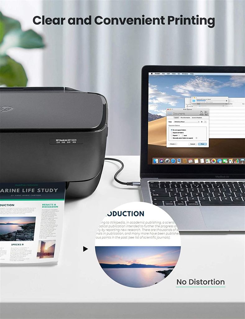 Cáp máy in Type-C sang USB B UGREEN US370 – Tốc độ truyền tải 480Mbps – Lõi đồng nguyên chất, 3 lớp bảo vệ chống nhiễu