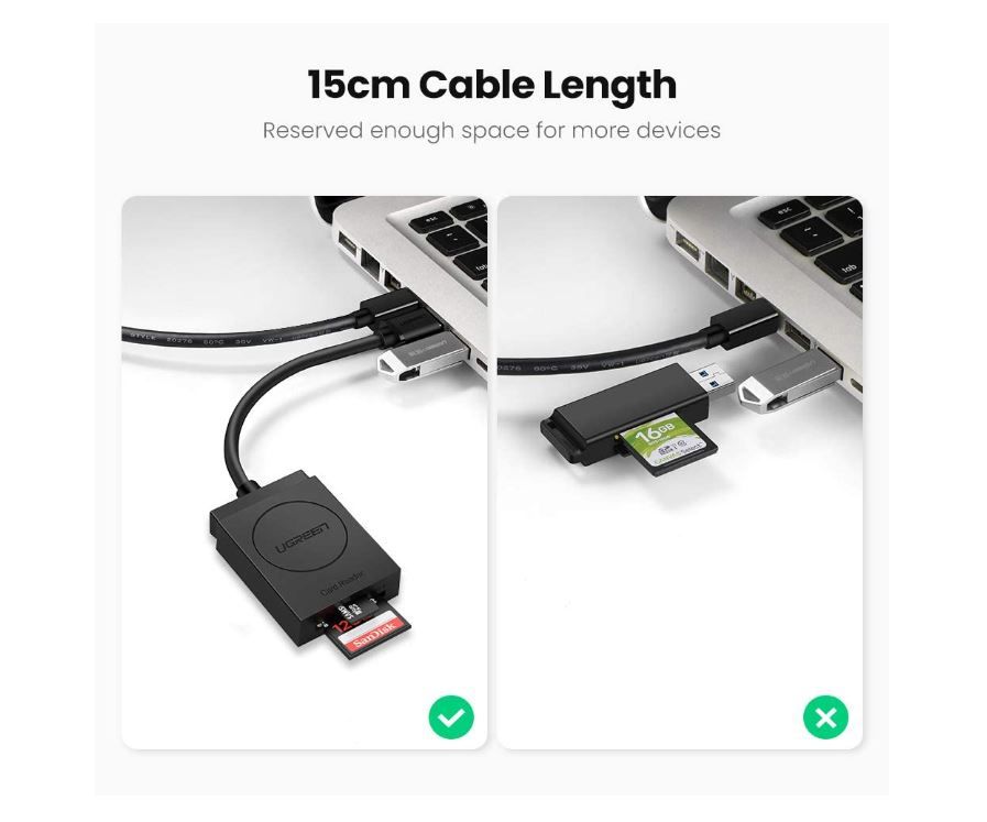 Đầu đọc thẻ UGREEN CR127 hỗ trợ thẻ TF và SD đầu vào USB 3.0