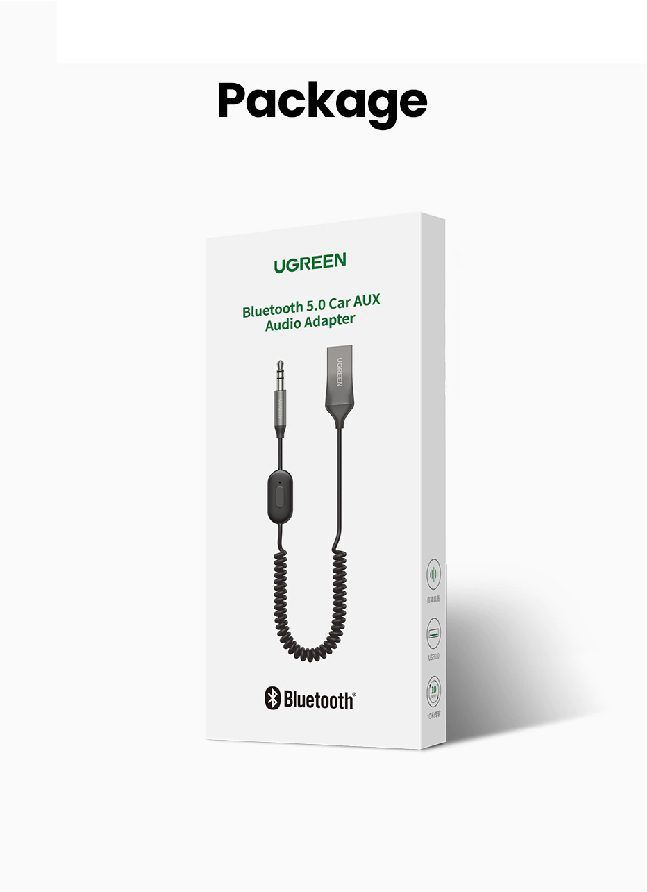 Bộ thu Bluetooth 5.0 UGREEN CM309 70603 – Bluetooth 5.0, dây lò xo tiện lợi, chống rối – Vỏ hợp kim