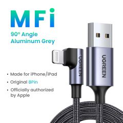 Cáp sạc nhanh iPhone/ iPad UGREEN US299 – Đầu bẻ vuông góc – Truyền dữ liệu 480Mbps