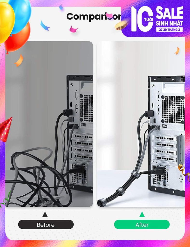 Dây dán Velcro UGREEN 20245 làm gọn dây sạc dây tai nghe dây máy tính…dài 18cm