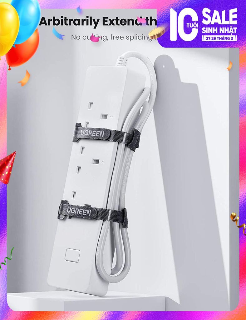 Dây dán Velcro UGREEN 20245 làm gọn dây sạc dây tai nghe dây máy tính…dài 18cm