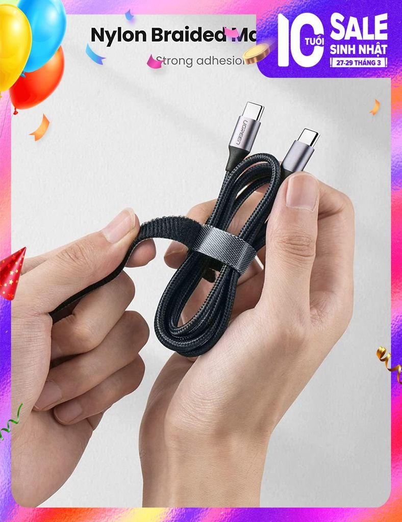 Dây dán Velcro UGREEN 20245 làm gọn dây sạc dây tai nghe dây máy tính…dài 18cm