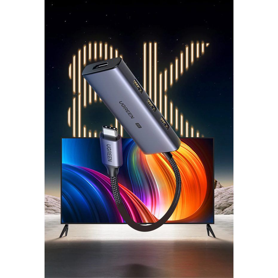 Bộ chuyển đổi USB Type C sang HDMI và USB 3.0 Ugreen CM500 50629 3*USB 3.0 A cái, HDMI 8K@30Hz,4K@120Hz