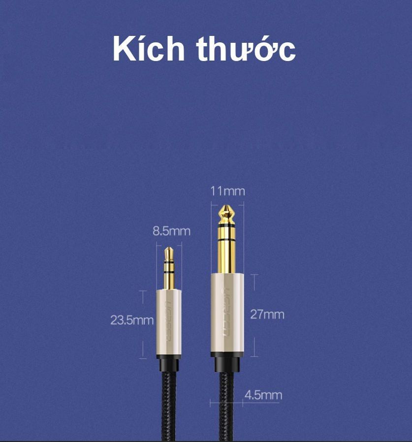 Cáp âm thanh 3.5mm ra 6.35mm UGREEN AV127 – Truyền tải âm thanh Hifi chất lượng cao – Đầu nối mạ vàng, vỏ bện chống rối