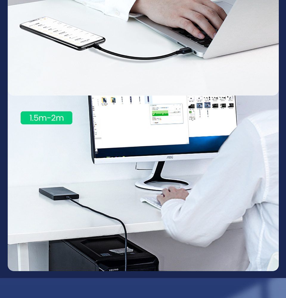 Cáp sạc nhanh và truyền dữ liệu Type C UGREEN US184