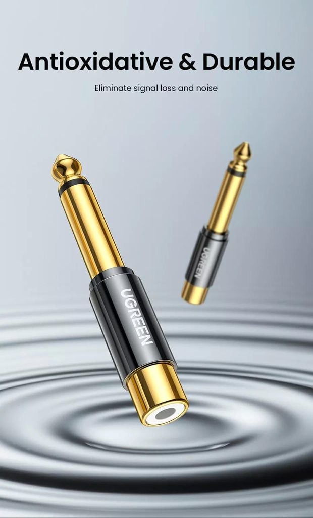 Đầu chuyển âm thanh UGREEN AV169 – Chuyển từ RCA sang 6.5mm – Đầu cáp mạ vàng, chống suy hao tín hiệu –  Hàng phân phối chính hãng – Bảo hành 18 tháng