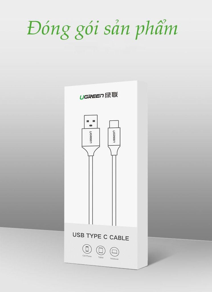 Cáp sạc nhanh Type C 40W UGREEN US279 – Sạc nhanh dòng tối đa đạt 5A, truyền tải dữ liệu tốc độ cao – Vỏ bện nylon chống rối