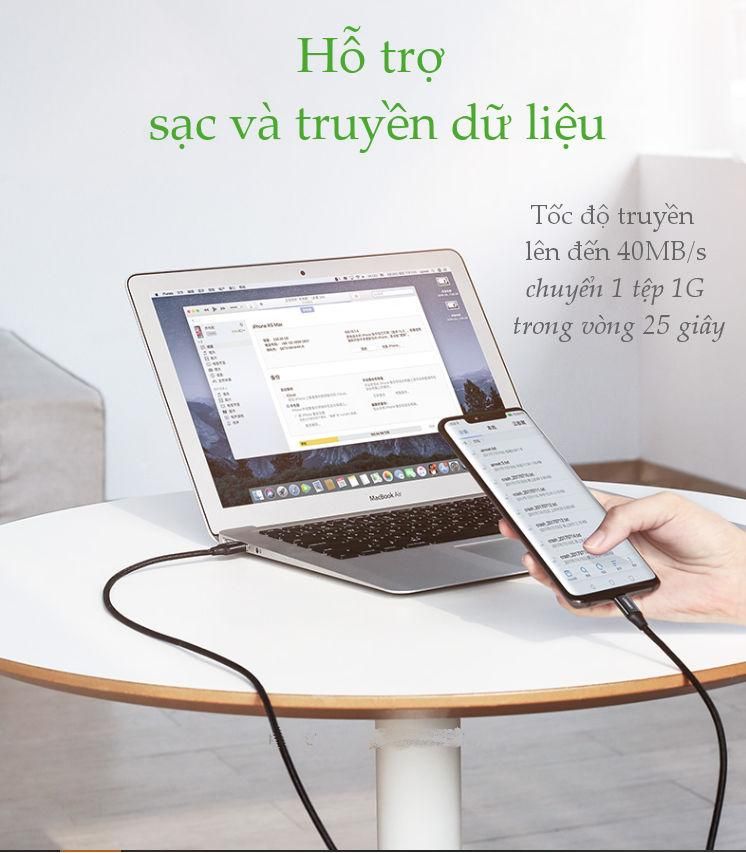 Cáp sạc nhanh Type C 40W UGREEN US279 – Sạc nhanh dòng tối đa đạt 5A, truyền tải dữ liệu tốc độ cao – Vỏ bện nylon chống rối