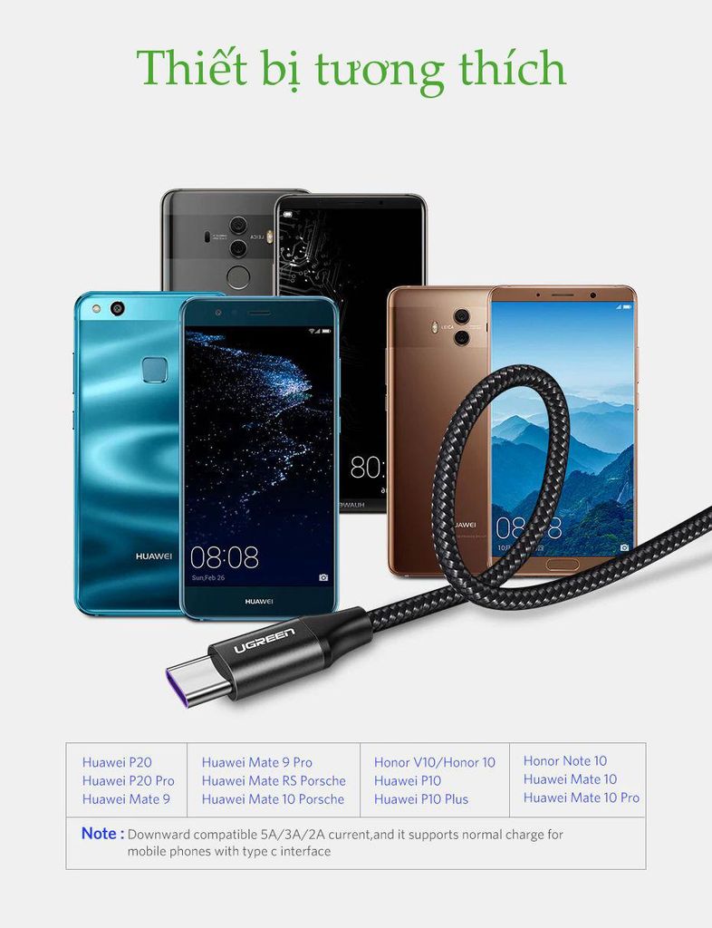 Cáp sạc nhanh Type C 40W UGREEN US279 – Sạc nhanh dòng tối đa đạt 5A, truyền tải dữ liệu tốc độ cao – Vỏ bện nylon chống rối
