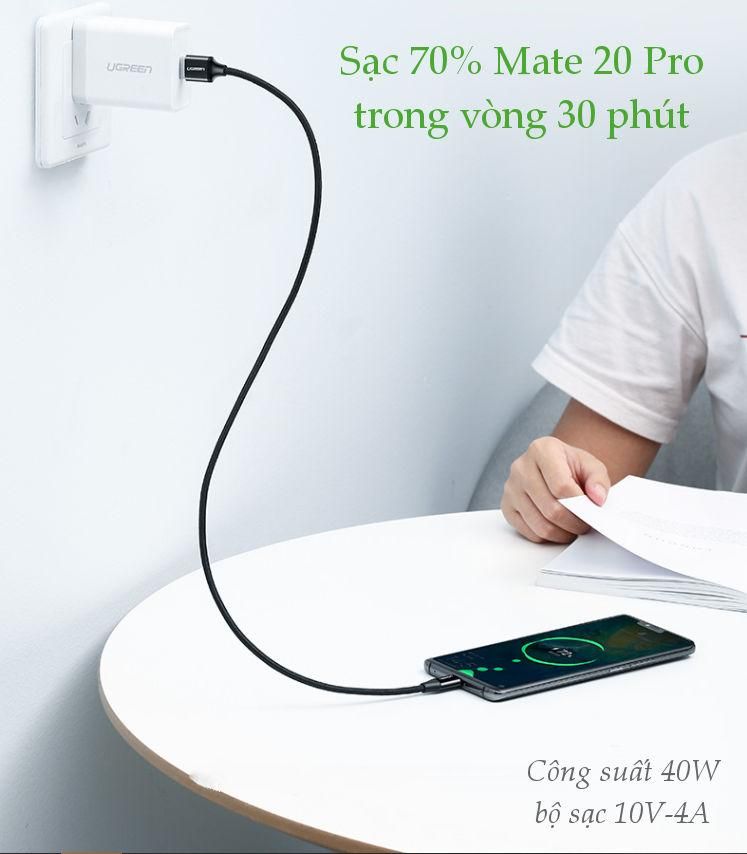 Cáp sạc nhanh Type C 40W UGREEN US279 – Sạc nhanh dòng tối đa đạt 5A, truyền tải dữ liệu tốc độ cao – Vỏ bện nylon chống rối